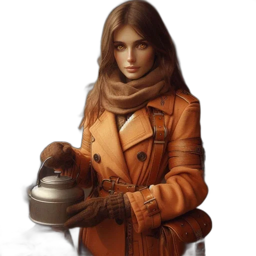 jacket, robot, face, concept art, fantasy art, photorealistic, oil painting, snow transparent PNG cut-out