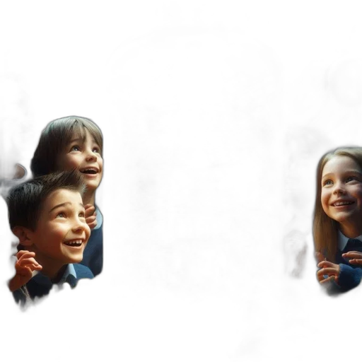 photorealistic, 3d render, concept art, blue, six, children, clad, school transparent PNG cut-out