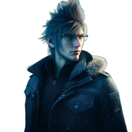 jacket, staff, face, concept art, photorealistic, 3d render, cyberpunk, dark transparent PNG cut-out