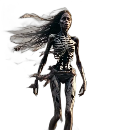creature, dress, concept art, 3d render, fantasy art, comic book art, dark, haunting transparent PNG cut-out