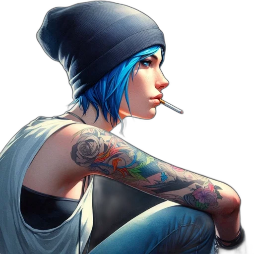 hat, face, comic book art, concept art, cyberpunk, fantasy art, neon lights, blue transparent PNG cut-out