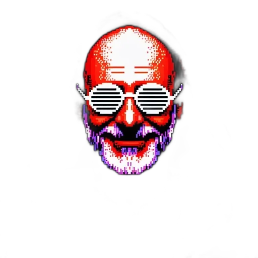 mask, face, robot, staff, pixel art, vaporwave, cyberpunk, cartoon transparent PNG cut-out