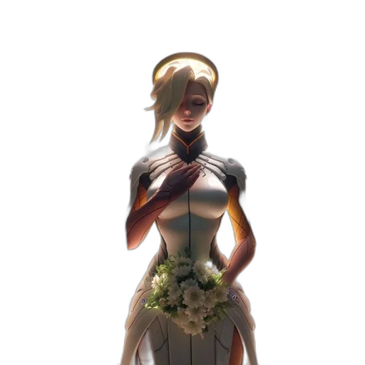 dress, robot, flower, mask, concept art, comic book art, fantasy art, pixel art transparent PNG cut-out