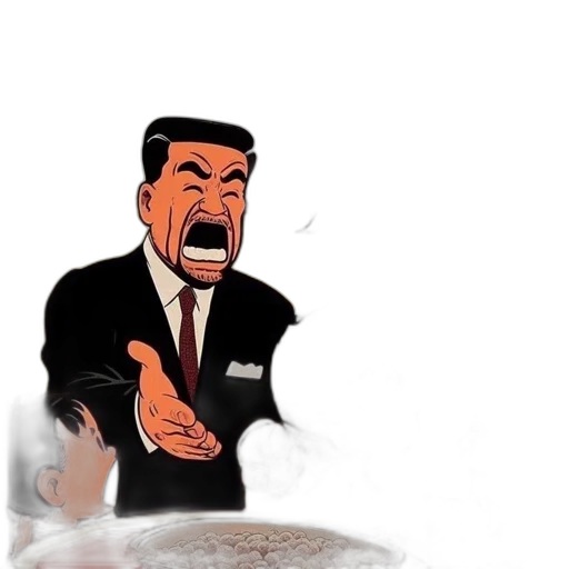 staff, cartoon, comic book art, concept art, fire, man, suit, shouts transparent PNG cut-out