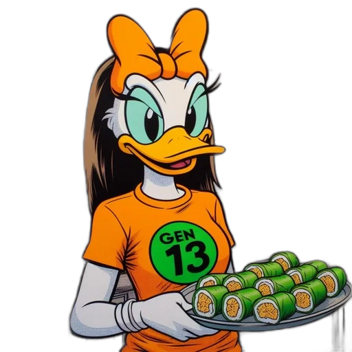 food, cartoon, concept art, comic book art, pixel art, daisy, duck, kitchen transparent PNG cut-out