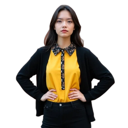 staff, jacket, dress, jewelry, photorealistic, 3d render, monochrome, dark transparent PNG cut-out