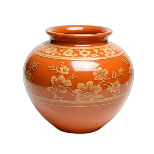 photorealistic, 3d render, traditional, clay, pot, glossy, orange, glaze transparent PNG cut-out