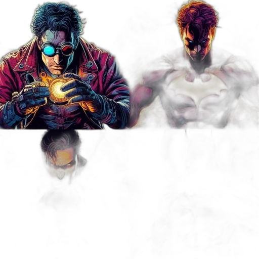 comic book art, concept art, pixel art, cyberpunk, dark, colorful, red, golden transparent PNG cut-out