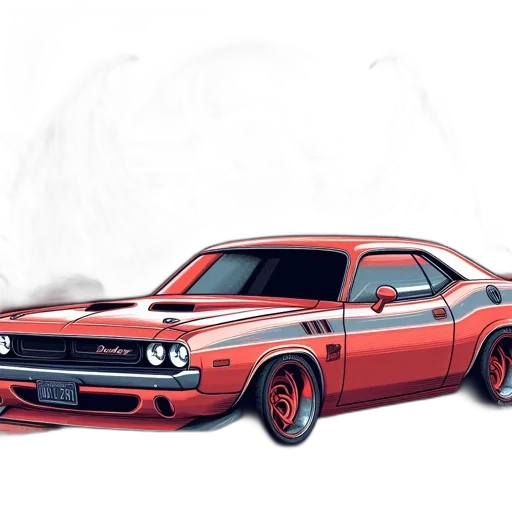 car, photorealistic, concept art, 3d render, fantasy art, red, dodge, challenger transparent PNG cut-out
