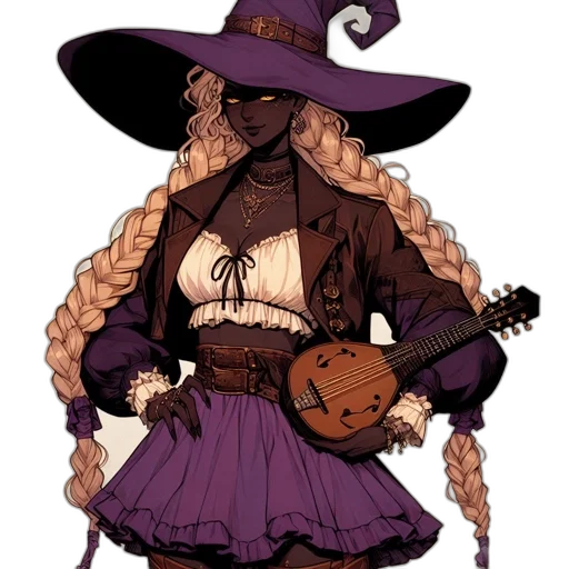 staff, hat, dress, concept art, fantasy art, pixel art, comic book art, dark transparent PNG cut-out