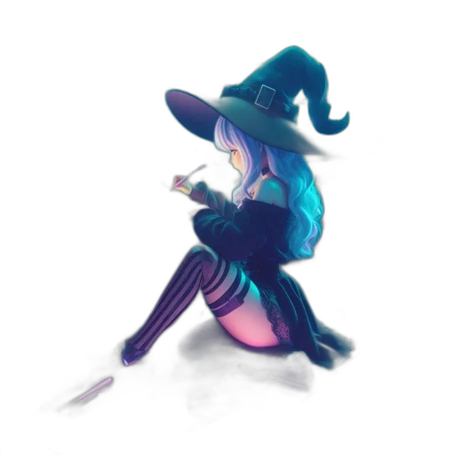 hat, staff, dress, creature, concept art, fantasy art, watercolor, pixel art transparent PNG cut-out