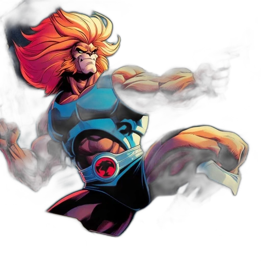concept art, comic book art, fantasy art, cartoon, anthropomorphic, lion, character, fiery transparent PNG cut-out