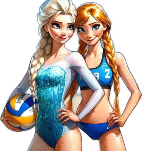 fantasy art, concept art, pixel art, cartoon, underwater, two, beach, volleyball-playing transparent PNG cut-out
