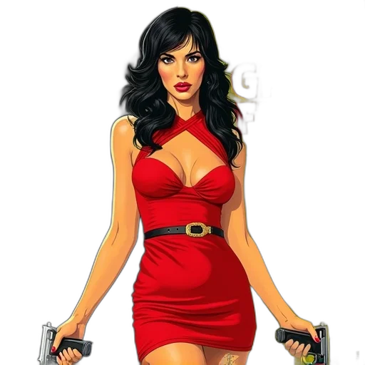 weapon, dress, comic book art, cartoon, concept art, pixel art, red, second transparent PNG cut-out