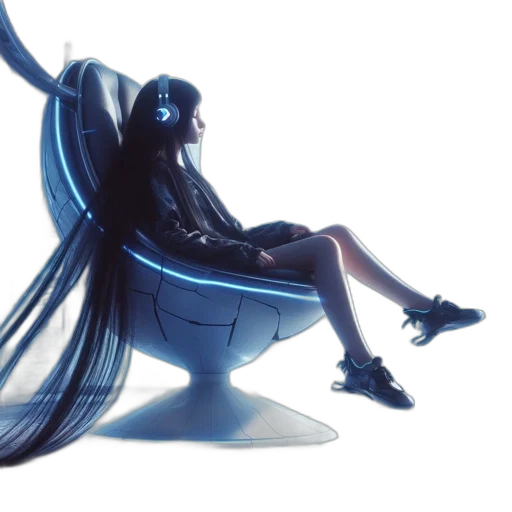 furniture, dress, shoes, hair, concept art, cyberpunk, 3d render, vaporwave transparent PNG cut-out