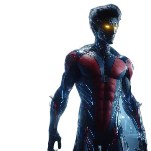 robot, concept art, 3d render, comic book art, cyberpunk, futuristic, red-black, humanoid transparent PNG cut-out