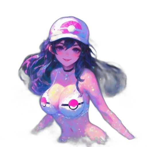 hat, dress, creature, staff, pixel art, vaporwave, concept art, watercolor transparent PNG cut-out