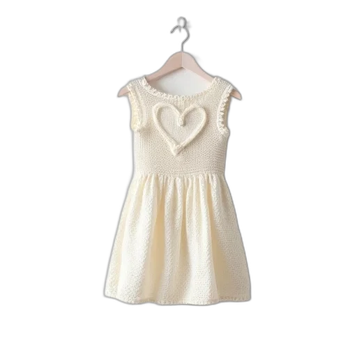 dress, golden, white, crochet, heart-shaped, button, back, hanging transparent PNG cut-out
