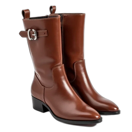 shoes, pair, brown, leather, boots, shiny, finish, metallic transparent PNG cut-out
