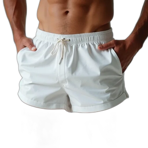 jacket, 3d render, photorealistic, plain, swim, shorts, side, draws transparent PNG cut-out