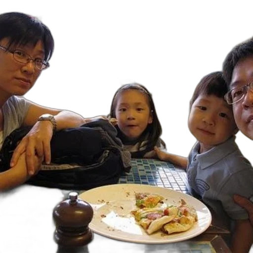 family, four, enjoys, meal, together, restaurant transparent PNG cut-out