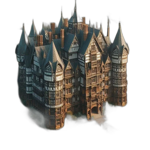 building, crown, concept art, 3d render, fantasy art, pixel art, fog, city street transparent PNG cut-out