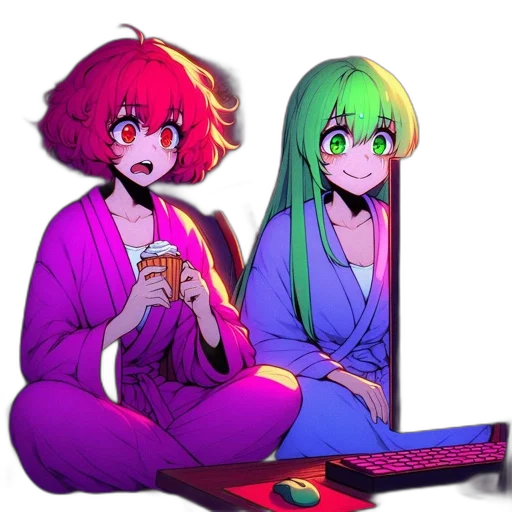 vaporwave, pixel art, anime, concept art, neon lights, fire, night, outer space transparent PNG cut-out