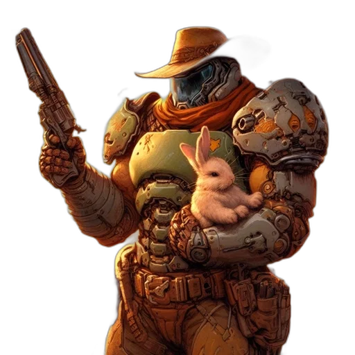 robot, weapon, animal, hat, concept art, comic book art, 3d render, fantasy art transparent PNG cut-out