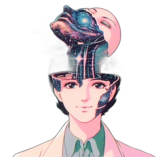 hat, robot, mask, crown, vaporwave, anime, concept art, cyberpunk transparent PNG cut-out
