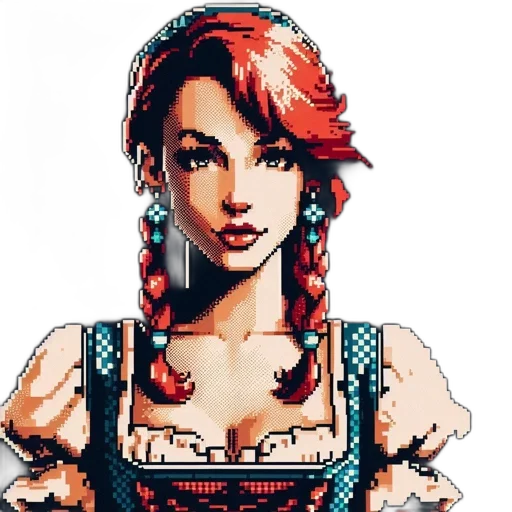 dress, face, jewelry, pixel art, comic book art, fantasy art, concept art, red transparent PNG cut-out