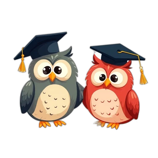 3d render, photorealistic, colorful, graduation, owls, clip, art transparent PNG cut-out