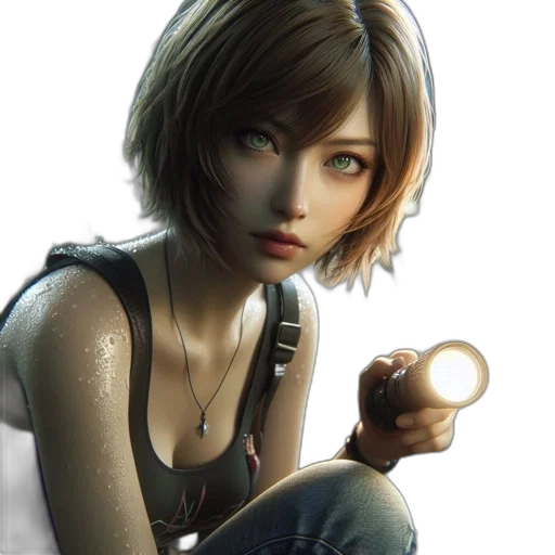 face, concept art, photorealistic, fantasy art, 3d render, determined, woman, holds transparent PNG cut-out