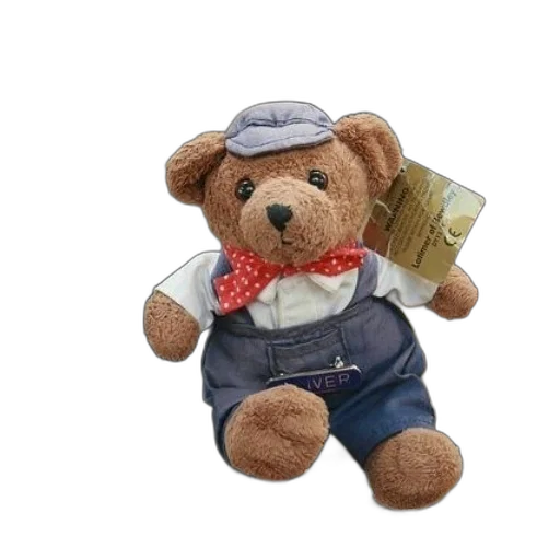 staff, hat, 3d render, photorealistic, teddy, bear, dressed, overalls transparent PNG cut-out