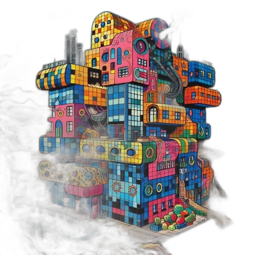 building, 3d render, concept art, colorful, whimsical, multi-storied, mix, architectural transparent PNG cut-out