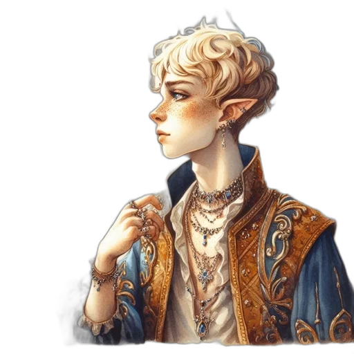 crown, jacket, staff, face, fantasy art, concept art, watercolor, photorealistic transparent PNG cut-out