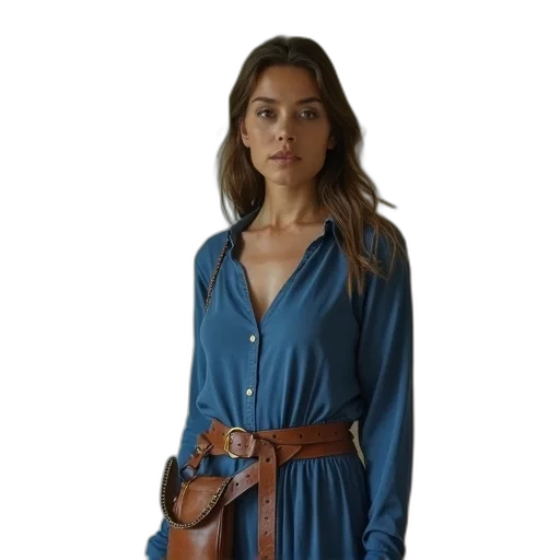 dress, jacket, staff, jewelry, concept art, blue, earth tones, woman transparent PNG cut-out