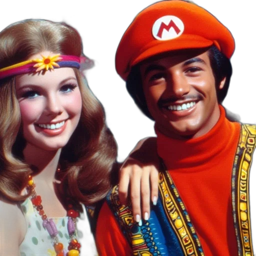 hat, two, individuals, wearing, vintage, 1960s, 70s, attire transparent PNG cut-out