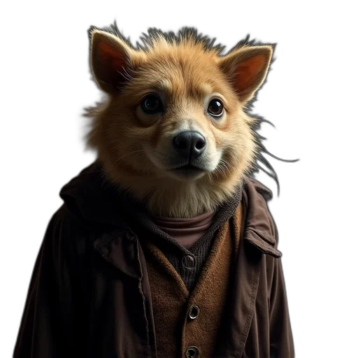 jacket, animal, staff, creature, concept art, photorealistic, fantasy art, 3d render transparent PNG cut-out