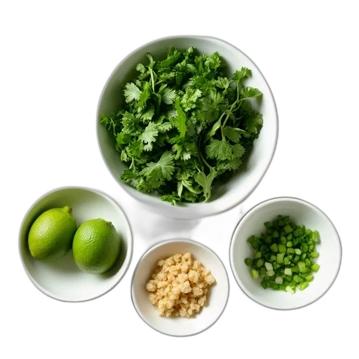 food, green, bowl, chopped, cilantro, grated, ginger, lime transparent PNG cut-out