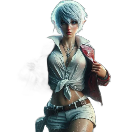 jacket, staff, concept art, fantasy art, comic book art, 3d render, monochrome, blue transparent PNG cut-out