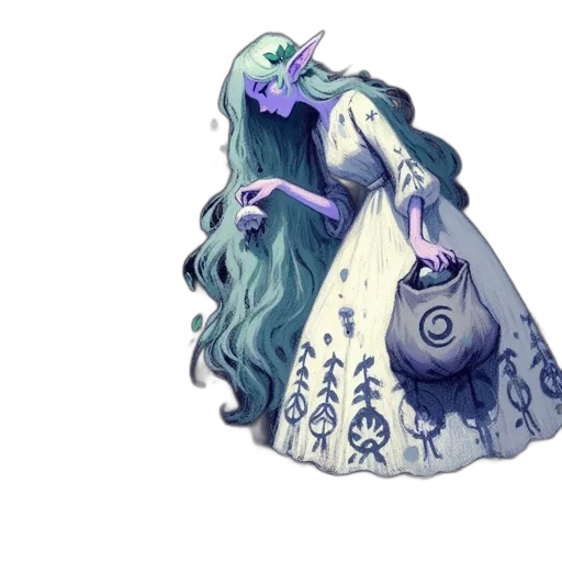dress, crown, creature, staff, concept art, pixel art, fantasy art, watercolor transparent PNG cut-out