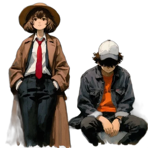 hat, jacket, mask, concept art, anime, watercolor, comic book art, city street transparent PNG cut-out