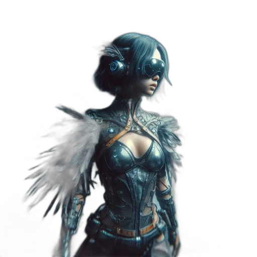 mask, dress, weapon, concept art, fantasy art, comic book art, 3d render, blue transparent PNG cut-out