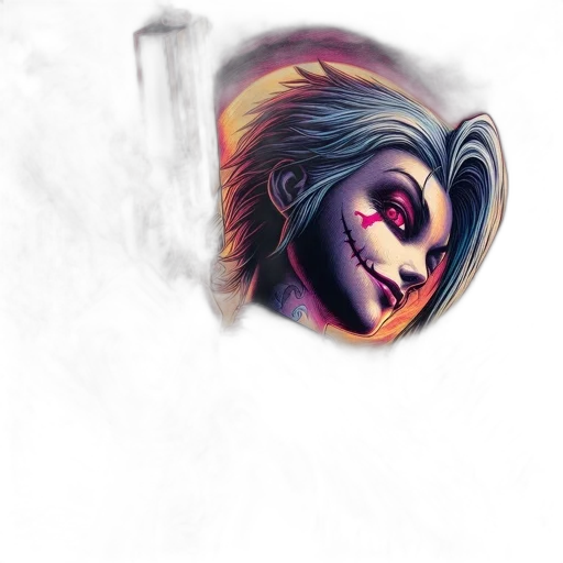 mask, face, staff, hair, concept art, fantasy art, comic book art, watercolor transparent PNG cut-out