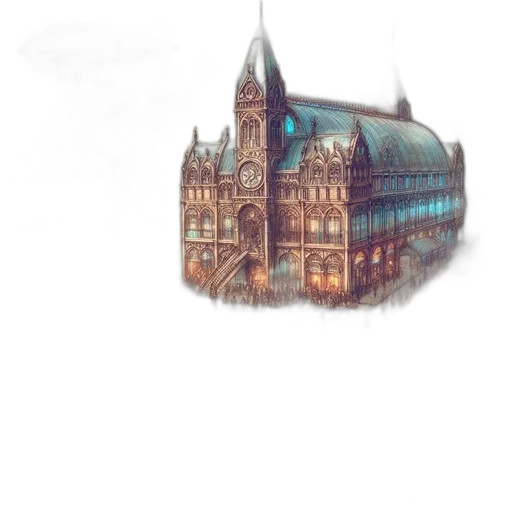 building, crown, staff, umbrella, watercolor, concept art, pixel art, photorealistic transparent PNG cut-out