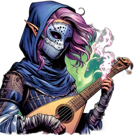 mask, comic book art, concept art, fantasy art, ethereal, figure, donning, blue transparent PNG cut-out