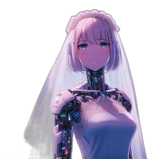 robot, dress, jewelry, crown, cyberpunk, anime, concept art, pixel art transparent PNG cut-out