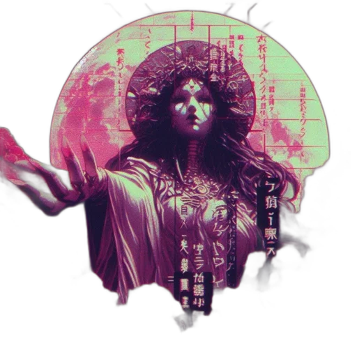 vaporwave, cyberpunk, pixel art, concept art, ethereal, scene, portrays, woman transparent PNG cut-out