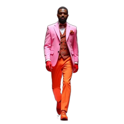 jacket, concept art, neon, red, colorful, pastel, man, walking transparent PNG cut-out