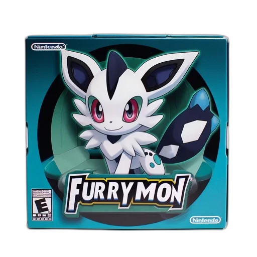concept art, 3d render, monochrome, product, packaging, features, nintendo, furrymon transparent PNG cut-out